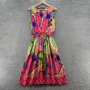 VTG Sabino Dress Women 8 Pink Colorful Cactus Floral Fit Flare Pockets Midi
